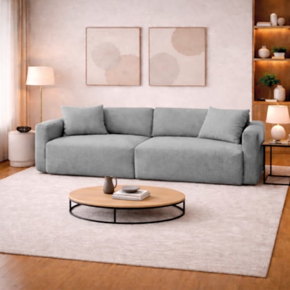 Sofá 3 Lugares Velaris 200cm Sala de Estar Luxo Recepção Conforto Escritório Bouclé Cinza