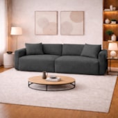 Sofá 3 Lugares Velaris 200cm Sala de Estar Luxo Recepção Conforto Escritório Linho Cinza Escuro