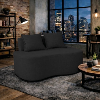 Sofá Bellé 100cm Moderno Confortável Sala Estar Luxo Bouclé Preto