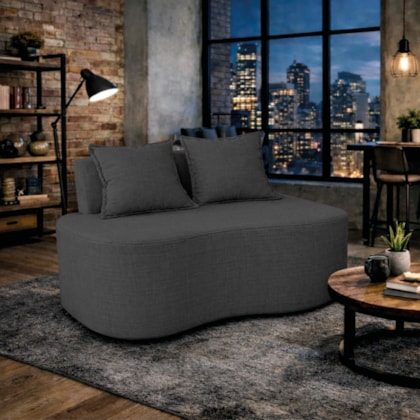 Sofá Bellé 100cm Moderno Confortável Sala Estar Luxo Linho Cinza Escuro