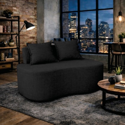 Sofá Bellé 100cm Moderno Confortável Sala Estar Luxo Linho Preto