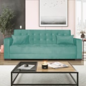 Sofá Cama 3 Lugares Jobim Suede Azul Ciano - Amarena Móveis