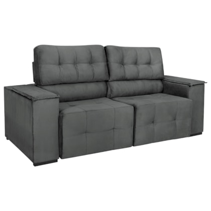 Sofá Cama Retrátil Sala Vicenza 175cm Suede Cinza Escuro