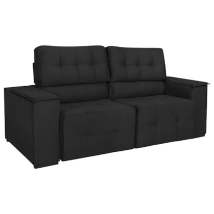 Sofá Cama Retrátil Sala Vicenza 210cm Suede Preto