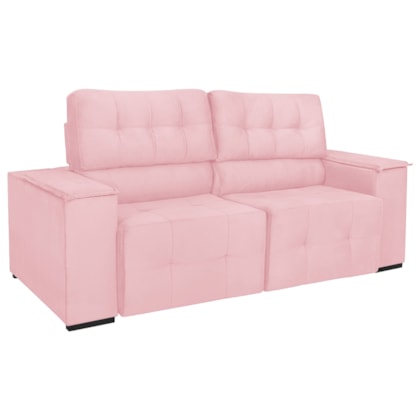 Sofá Cama Retrátil Sala Vicenza 210cm Suede Rosa Bebe