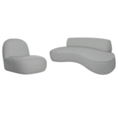 Sofá Curvo 120cm 2 Lugares e 1 Poltrona Amsterdã Bouclé Cinza