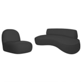 Sofá Curvo 120cm 2 Lugares e 1 Poltrona Amsterdã Bouclé Preto - Amarena Móveis