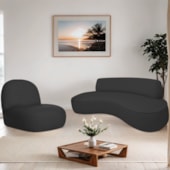 Sofá Curvo 120cm 2 Lugares e 1 Poltrona Amsterdã Bouclé Preto - Amarena Móveis