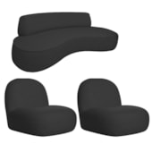 Sofá Curvo 120cm 2 Lugares e 2 Poltronas Amsterdã Bouclé Preto - Amarena Móveis