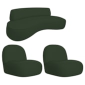 Sofá Curvo 120cm 2 Lugares e 2 Poltronas Orgânico Escritório Recepção Sala Amsterdã Linho Verde - Amarena Móveis