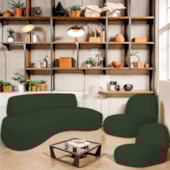 Sofá Curvo 120cm 2 Lugares e 2 Poltronas Orgânico Escritório Recepção Sala Amsterdã Linho Verde - Amarena Móveis