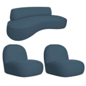Sofá Curvo 140cm 2 Lugares e 2 Poltrona Amsterdã Linho Azul Royal