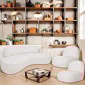 Sofá Curvo 180cm 2 Lugares e 2 Poltrona Amsterdã Bouclé Branco - Amarena Móveis