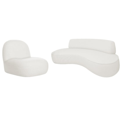Sofá Curvo 180cm 3 Lugares e 1 Poltrona Amsterdã Bouclé Branco
