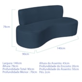 Sofá Curvo 2 Lugares Amsterdã 140cm Suede Azul Marinho