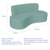 Sofá Curvo 2 Lugares Amsterdã 140cm Suede Azul Tiffany
