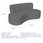 Sofá Curvo 2 Lugares Amsterdã 140cm Suede Cinza Escuro