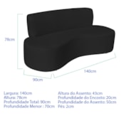 Sofá Curvo 2 Lugares Amsterdã 140cm Suede Preto
