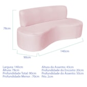 Sofá Curvo 2 Lugares Amsterdã 140cm Suede Rosa Bebê