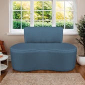 Sofá Curvo 2 Lugares Orgânico Escritório Recepção Sala Amsterdã 120cm Linho Azul Royal - Amarena Móveis