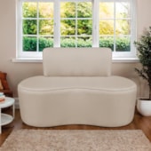 Sofá Curvo 2 Lugares Orgânico Escritório Recepção Sala Amsterdã 120cm Linho Bege - Amarena Móveis