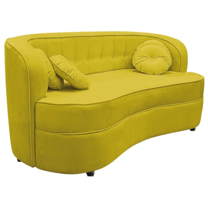 Sofá Curvo 2 Lugares Orgânico Sala Recepção Escritório Decorativo Luxo Panamá 140cm Suede Amarelo
