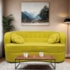 Sofá Curvo 2 Lugares Orgânico Sala Recepção Escritório Decorativo Luxo Panamá 140cm Suede Amarelo