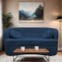 Sofá Curvo 2 Lugares Orgânico Sala Recepção Escritório Decorativo Luxo Panamá 140cm Suede Azul Marinho