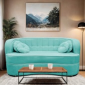 Sofá Curvo 2 Lugares Orgânico Sala Recepção Escritório Decorativo Luxo Panamá 140cm Suede Azul Tiffany