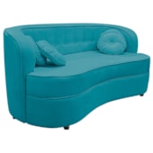Sofá Curvo 2 Lugares Orgânico Sala Recepção Escritório Decorativo Luxo Panamá 140cm Suede Azul Turquesa