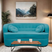 Sofá Curvo 2 Lugares Orgânico Sala Recepção Escritório Decorativo Luxo Panamá 140cm Suede Azul Turquesa