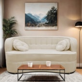 Sofá Curvo 2 Lugares Orgânico Sala Recepção Escritório Decorativo Luxo Panamá 140cm Suede Bege