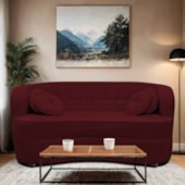 Sofá Curvo 2 Lugares Orgânico Sala Recepção Escritório Decorativo Luxo Panamá 140cm Suede Bordo