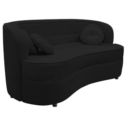 Sofá Curvo 2 Lugares Orgânico Sala Recepção Escritório Decorativo Luxo Panamá 140cm Suede Preto