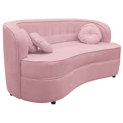 Sofá Curvo 2 Lugares Orgânico Sala Recepção Escritório Decorativo Luxo Panamá 140cm Suede Rosa Bebe