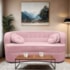 Sofá Curvo 2 Lugares Orgânico Sala Recepção Escritório Decorativo Luxo Panamá 140cm Suede Rosa Bebe