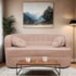Sofá Curvo 2 Lugares Orgânico Sala Recepção Escritório Decorativo Luxo Panamá 140cm Suede Rose