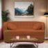 Sofá Curvo 2 Lugares Orgânico Sala Recepção Escritório Decorativo Luxo Panamá 140cm Suede Terracota