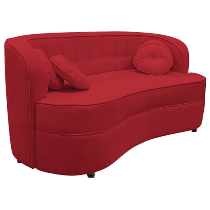 Sofá Curvo 2 Lugares Orgânico Sala Recepção Escritório Decorativo Luxo Panamá 140cm Suede Vermelho