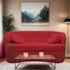 Sofá Curvo 2 Lugares Orgânico Sala Recepção Escritório Decorativo Luxo Panamá 140cm Suede Vermelho