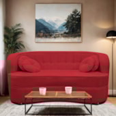 Sofá Curvo 2 Lugares Orgânico Sala Recepção Escritório Decorativo Luxo Panamá 160cm Suede Vermelho