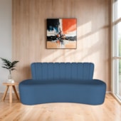 Sofá Curvo 2 Lugares Organico Sala Recepção Escritório Valência 120cm Linho Azul Royal