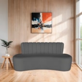 Sofá Curvo 2 Lugares Organico Sala Recepção Escritório Valência 120cm Linho Cinza Escuro