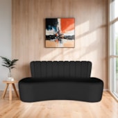 Sofá Curvo 2 Lugares Organico Sala Recepção Escritório Valência 120cm Linho Preto