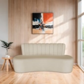 Sofá Curvo 2 Lugares Organico Sala Recepção Escritório Valência 140cm Linho Bege