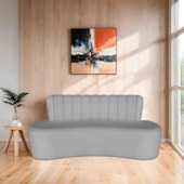 Sofá Curvo 2 Lugares Organico Sala Recepção Escritório Valência 140cm Linho Cinza Claro