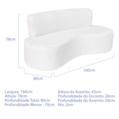 Sofá Curvo 3 Lugares Amsterdã 160cm Suede Branco