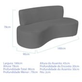 Sofá Curvo 3 Lugares Amsterdã 160cm Suede Cinza Escuro