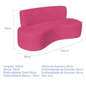Sofá Curvo 3 Lugares Amsterdã 160cm Suede Pink