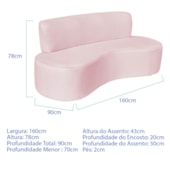 Sofá Curvo 3 Lugares Amsterdã 160cm Suede Rosa Bebê